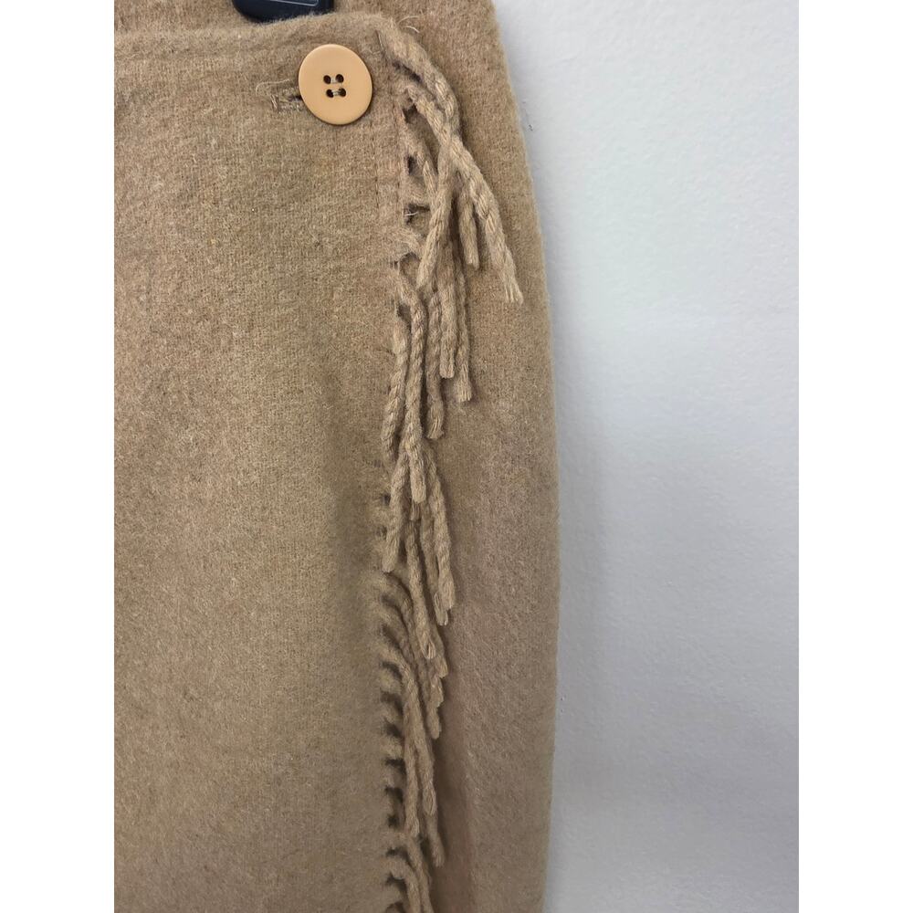 NY & Co Tan Fringe Wrap Skirt Size 8 – Wool Blend Boho Western Cowgirl Style - Picture 3 of 5